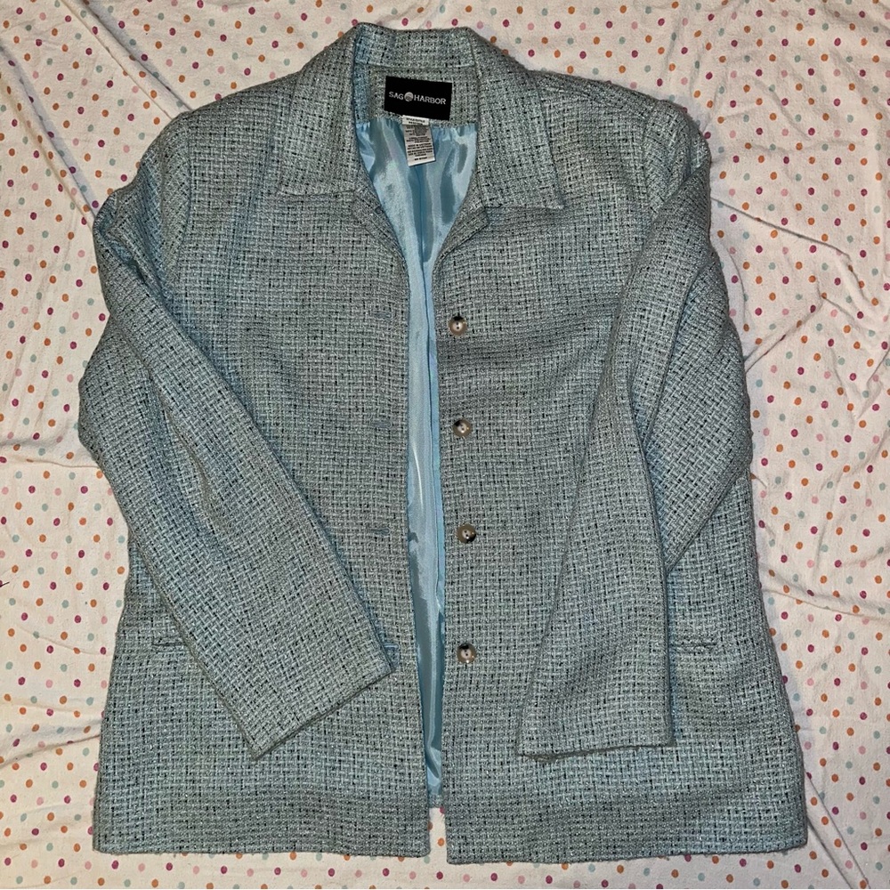 Sag Harbor Light Teal Blazer - Size 16, Textured Fabric, Lined